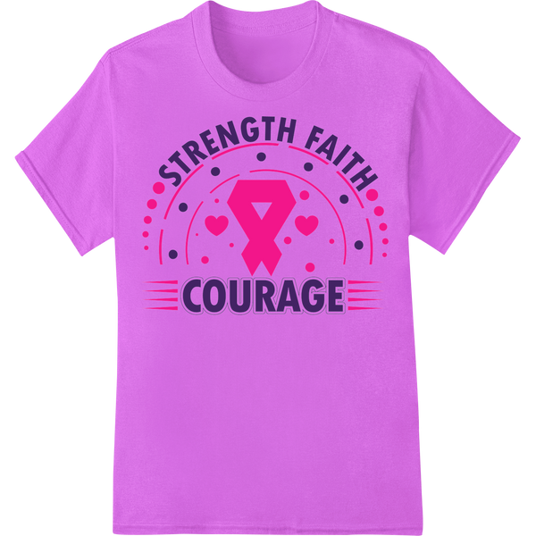 Strength Faith Courage Breast Cancer Awareness Ribbon DTF Print on purple shirt - SUPERDTF-DTF Prints-DTF Transfers-Custom DTF Prints