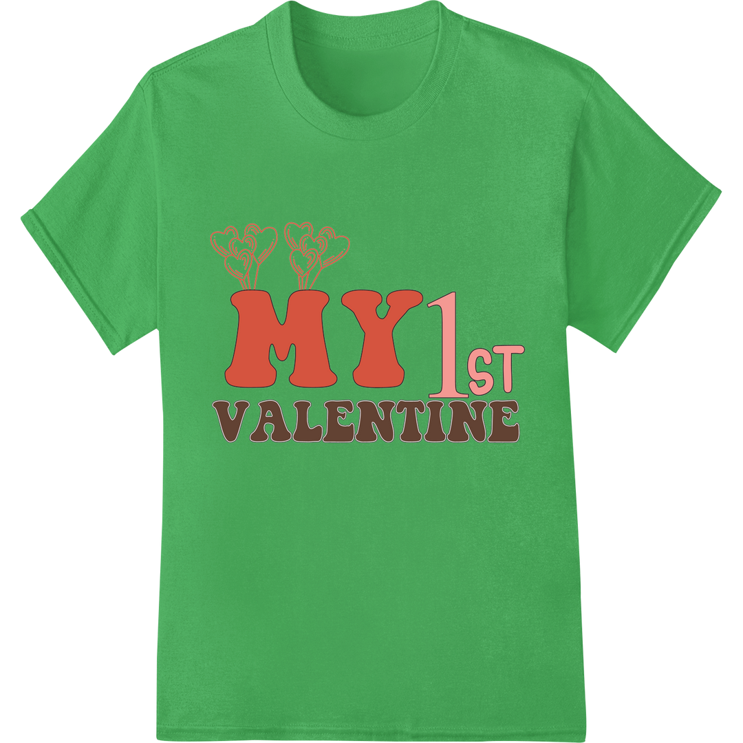 Adorable 'MY1st VALENTINE' Baby Bodysuit DTF Print Transfer on green shirt - SUPERDTF-DTF Prints-DTF Transfers-Custom DTF Prints