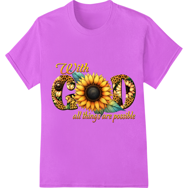 Sunflower Faith: Inspiring "With God All Things Are Possible" on purple shirt - SUPERDTF-DTF Prints-DTF Transfers-Custom DTF Prints