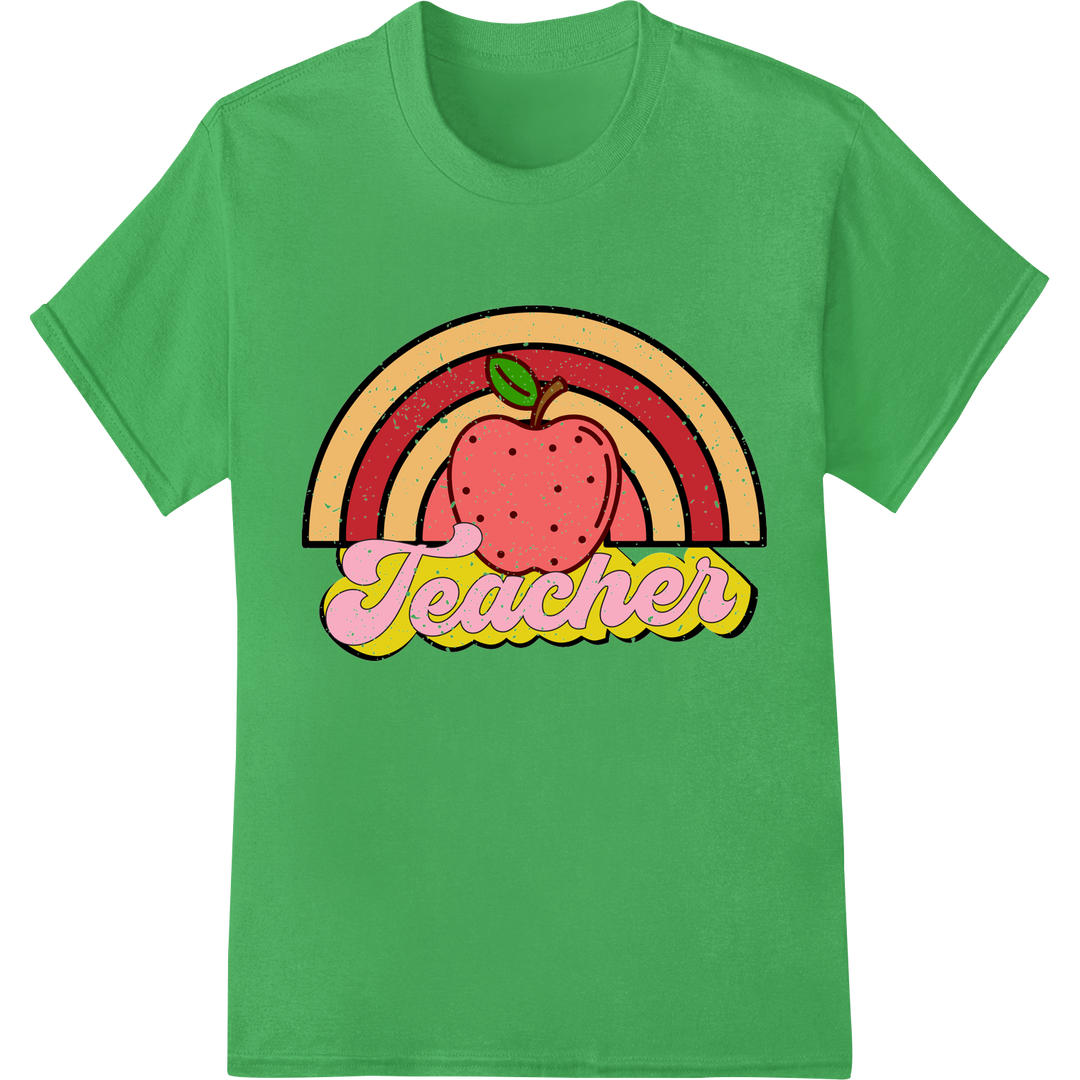 Retro Smiling Apple Teacher DTF Print Heat Transfer on green shirt - SUPERDTF-DTF Prints-DTF Transfers-Custom DTF Prints