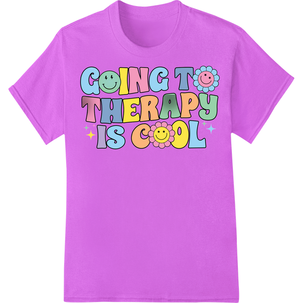 Therapy is Cool DTF Print Transfer - Mental Health Positivity on purple shirt - SUPERDTF-DTF Prints-DTF Transfers-Custom DTF Prints