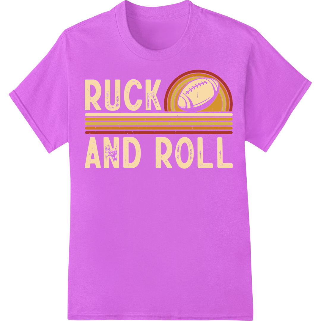 Vintage "RUCK AND ROLL" Rugby DTF Print Heat Transfer on purple shirt - SUPERDTF-DTF Prints-DTF Transfers-Custom DTF Prints