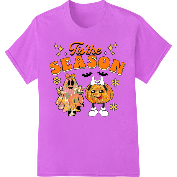 Adorable Pumpkin Couple: Tis the Season for Halloween Fun on purple shirt - SUPERDTF-DTF Prints-DTF Transfers-Custom DTF Prints