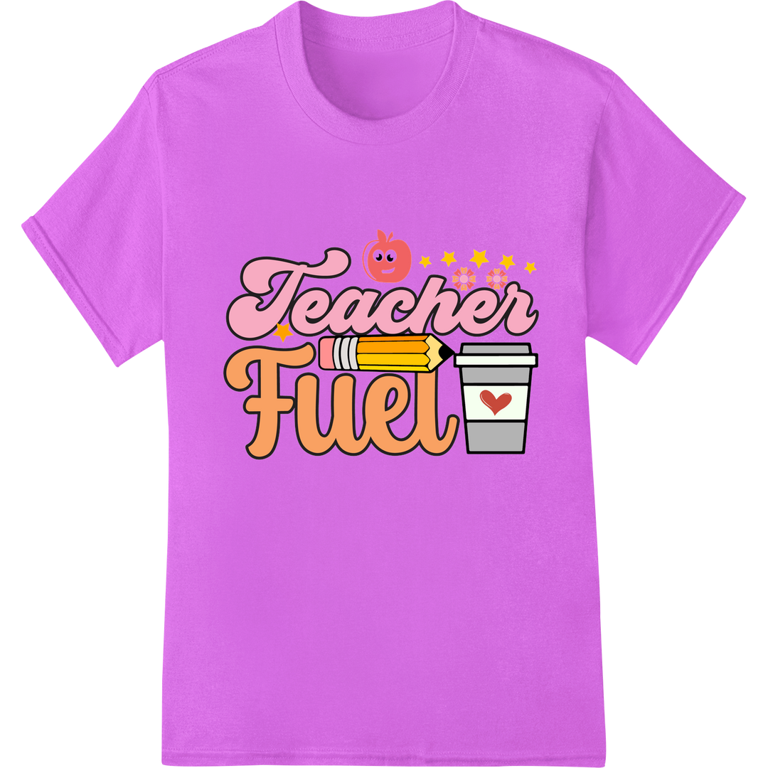 Retro 'Teacher Fuel' DTF Print Heat Transfer | Teacher Gift on purple shirt - SUPERDTF-DTF Prints-DTF Transfers-Custom DTF Prints