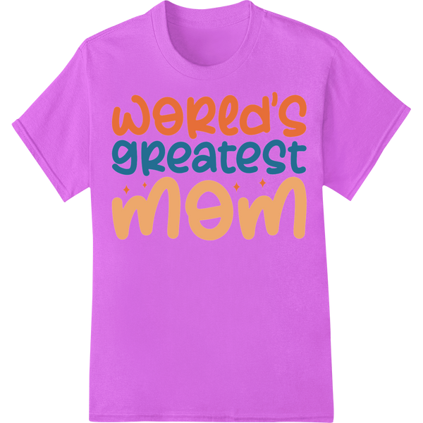 Retro 'World's Greatest Mom' Typography DTF Print Transfer on purple shirt - SUPERDTF-DTF Prints-DTF Transfers-Custom DTF Prints