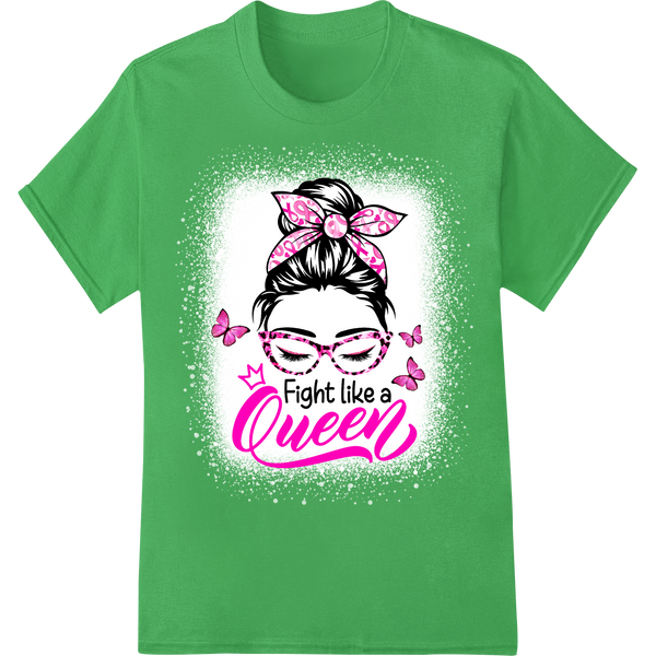 Fight Like a Queen: Bold Pink Butterfly DTF Print Transfer on green shirt - SUPERDTF-DTF Prints-DTF Transfers-Custom DTF Prints