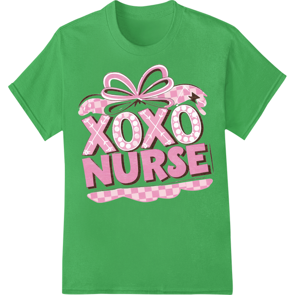 Adorable 'XOXO NURSE' Valentine's Day Design on green shirt - SUPERDTF-DTF Prints-DTF Transfers-Custom DTF Prints