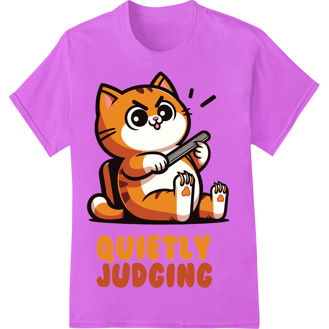 Quirky 'Quietly Judging' Cat - Funny Feline DTF Print Transfer on purple shirt - SUPERDTF-DTF Prints-DTF Transfers-Custom DTF Prints