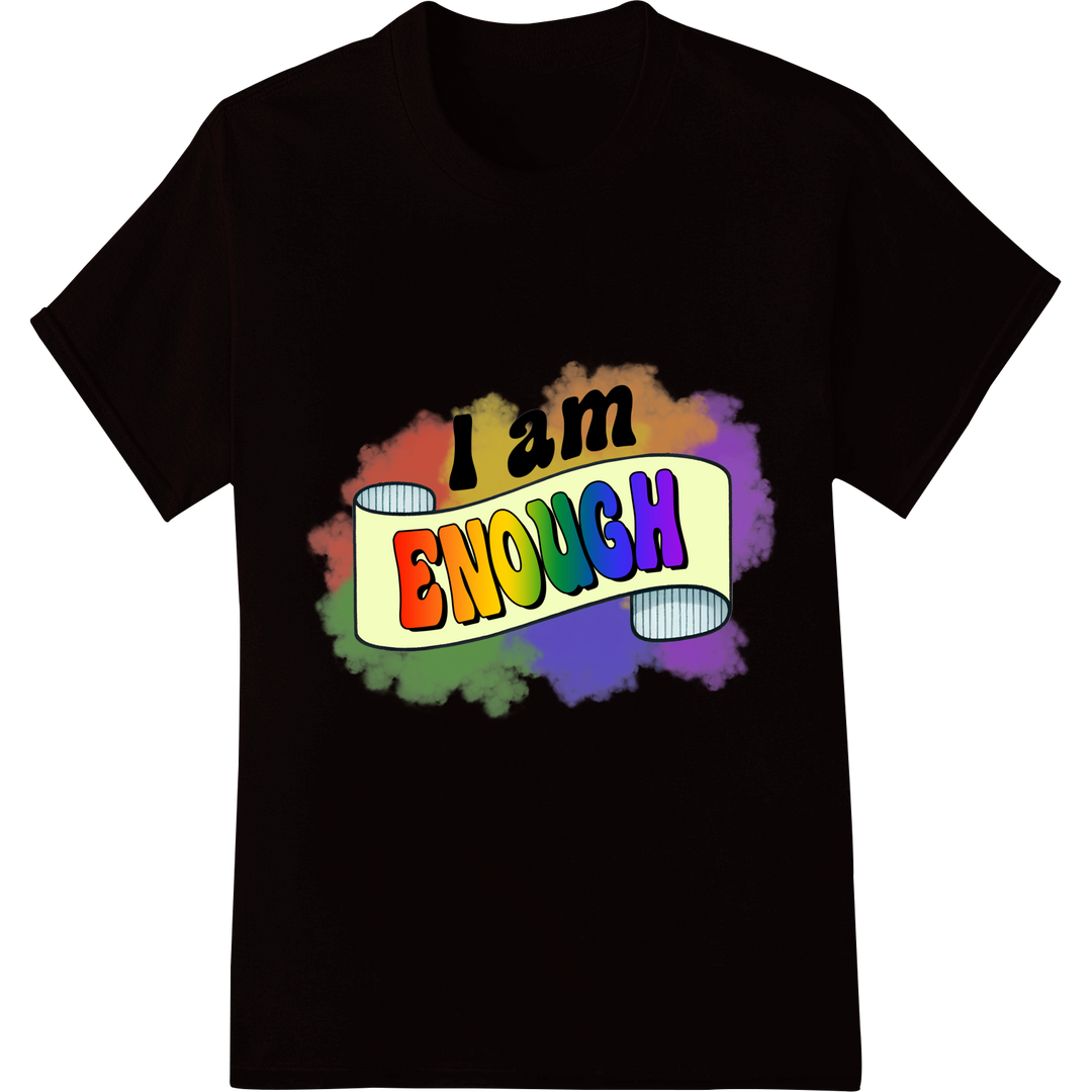 Empowering 'I am ENOUGH' Rainbow Pride DTF Heat Transfer on black shirt - SUPERDTF-DTF Prints-DTF Transfers-Custom DTF Prints