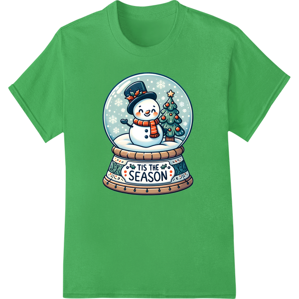 Adorable Snowman Christmas DTF Print Heat Transfer Design on green shirt - SUPERDTF-DTF Prints-DTF Transfers-Custom DTF Prints