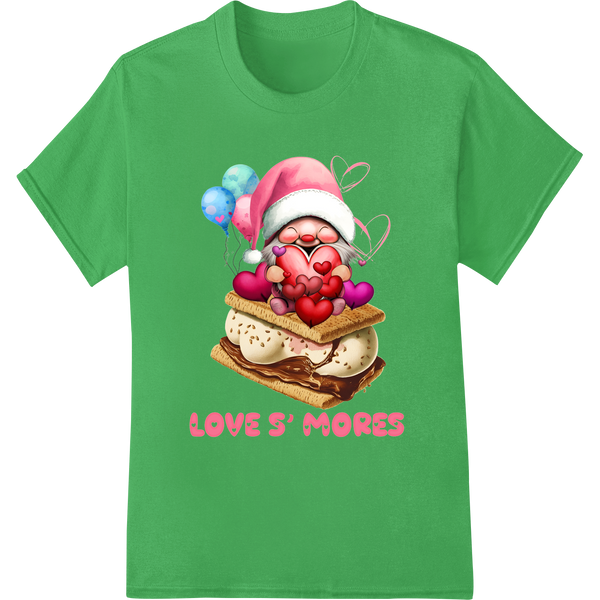 Adorable 'Love S'mores' Valentine's Camping DTF Print Transfer on green shirt - SUPERDTF-DTF Prints-DTF Transfers-Custom DTF Prints