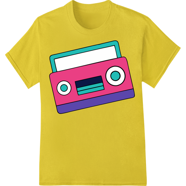 Retro Cassette Tape Heat Transfer - Bold '80s Nostalgia on yellow shirt - SUPERDTF-DTF Prints-DTF Transfers-Custom DTF Prints