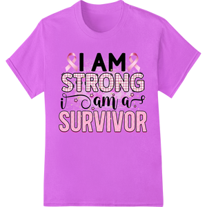 Durable innovative apparel printing applied to I AM STRONG Breast Cancer Survivor DTF Print Heat Transfer