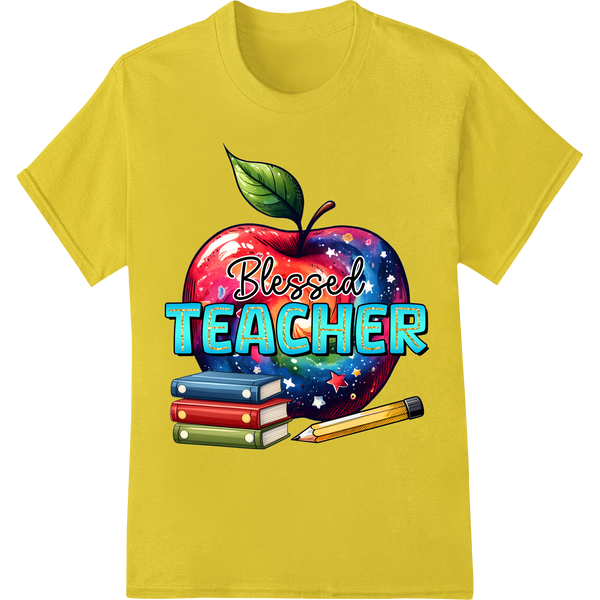 Vibrant 'Blessed TEACHER' Apple DTF Print Heat Transfer on yellow shirt - SUPERDTF-DTF Prints-DTF Transfers-Custom DTF Prints