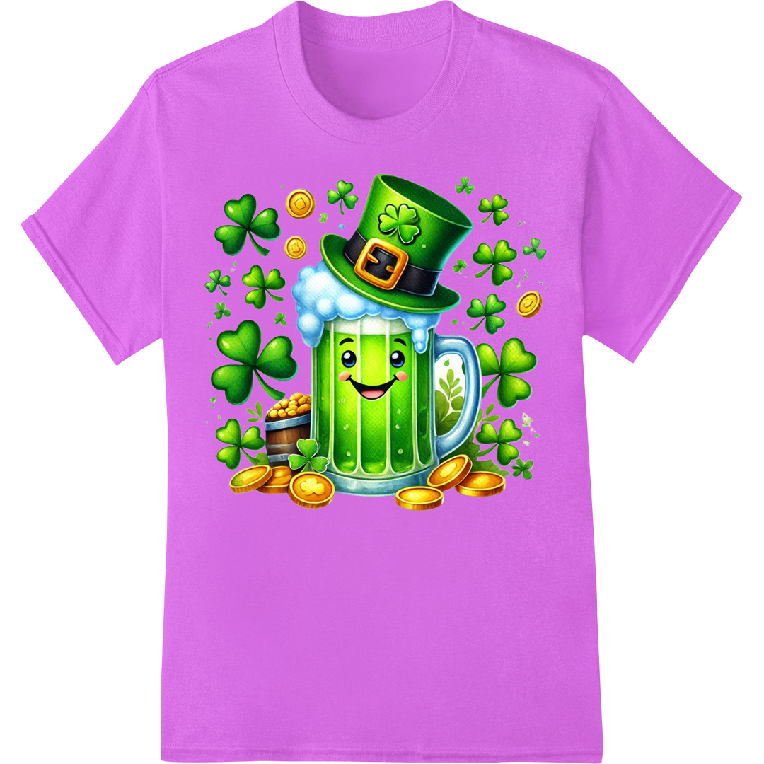 Lucky Leprechaun Beer Mug St. Patrick's Day DTF Transfer on purple shirt - SUPERDTF-DTF Prints-DTF Transfers-Custom DTF Prints