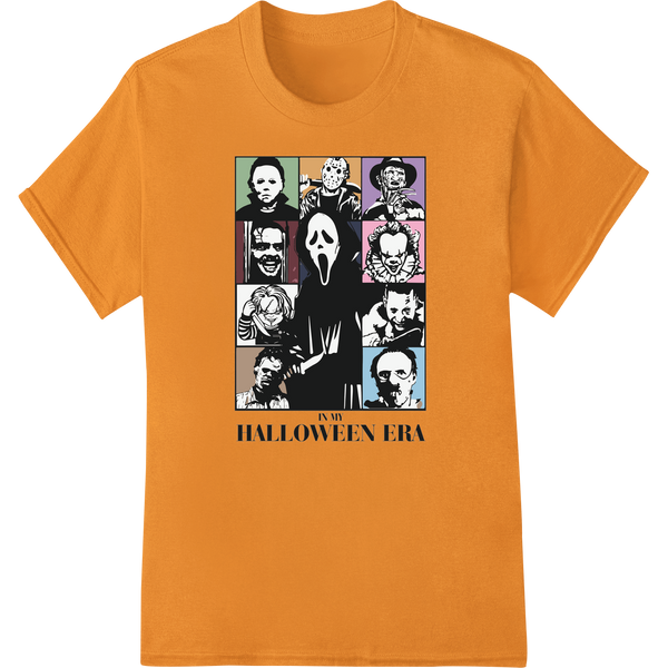 Iconic Horror Movie Collage: Celebrate Halloween in Style on orange shirt - SUPERDTF-DTF Prints-DTF Transfers-Custom DTF Prints