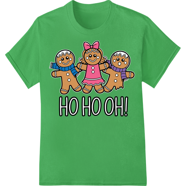 Adorable Gingerbread Family DTF Print Heat Transfer on green shirt - SUPERDTF-DTF Prints-DTF Transfers-Custom DTF Prints