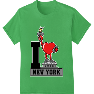 I Heart NY: Iconic Big Apple Love, Torch-Bearing Cartoon with custom vibrant DTF prints artwork