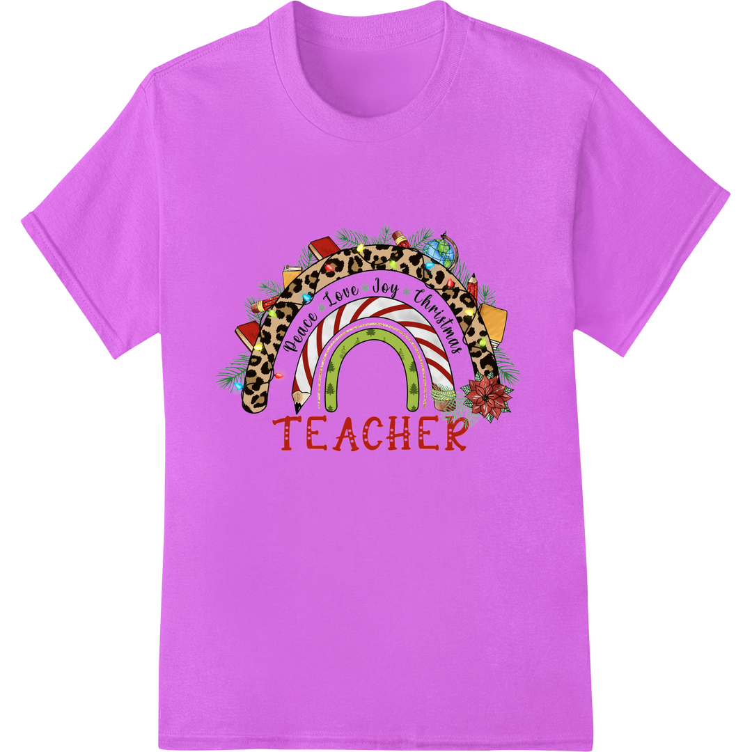 Festive 'Merry Christmas Teacher' Wreath DTF Print Transfer on purple shirt - SUPERDTF-DTF Prints-DTF Transfers-Custom DTF Prints