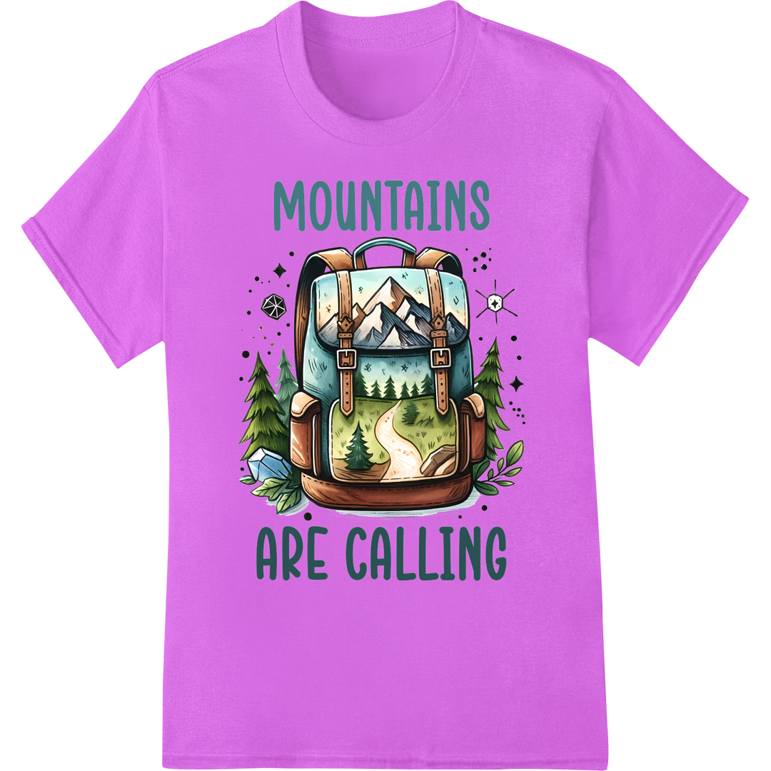 Answer the Mountains' Call: Adventure Awaits DTF Print on purple shirt - SUPERDTF-DTF Prints-DTF Transfers-Custom DTF Prints