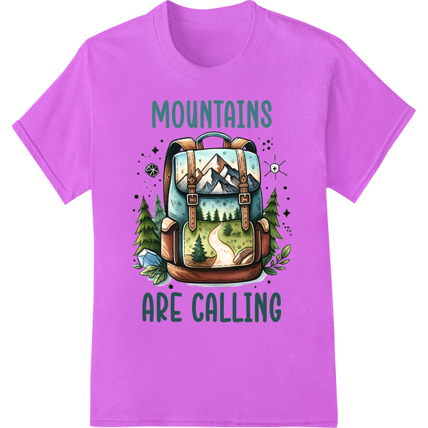 Answer the Mountains' Call: Adventure Awaits DTF Print on purple shirt - SUPERDTF-DTF Prints-DTF Transfers-Custom DTF Prints