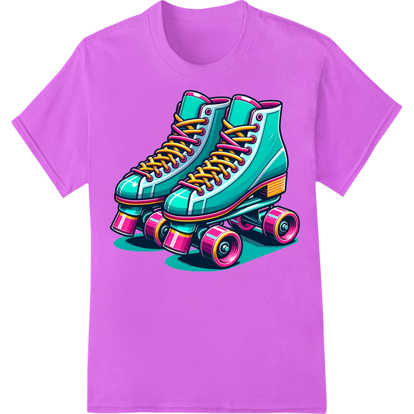 Retro Rollerskate Vibes: Bold Teal & Pink DTF Heat Transfers on purple shirt - SUPERDTF-DTF Prints-DTF Transfers-Custom DTF Prints