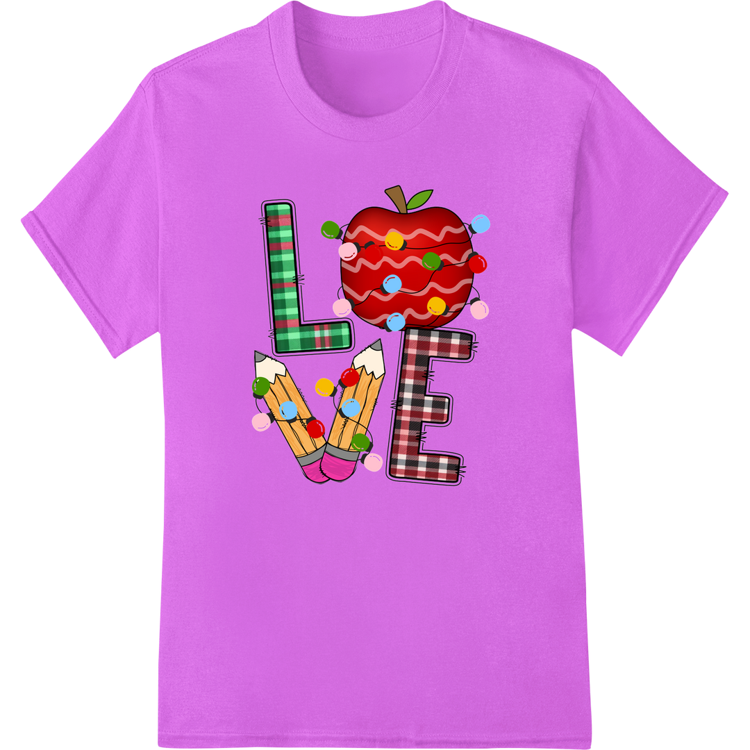 Festive Teacher's Apple of Love - Christmas DTF Transfer on purple shirt - SUPERDTF-DTF Prints-DTF Transfers-Custom DTF Prints