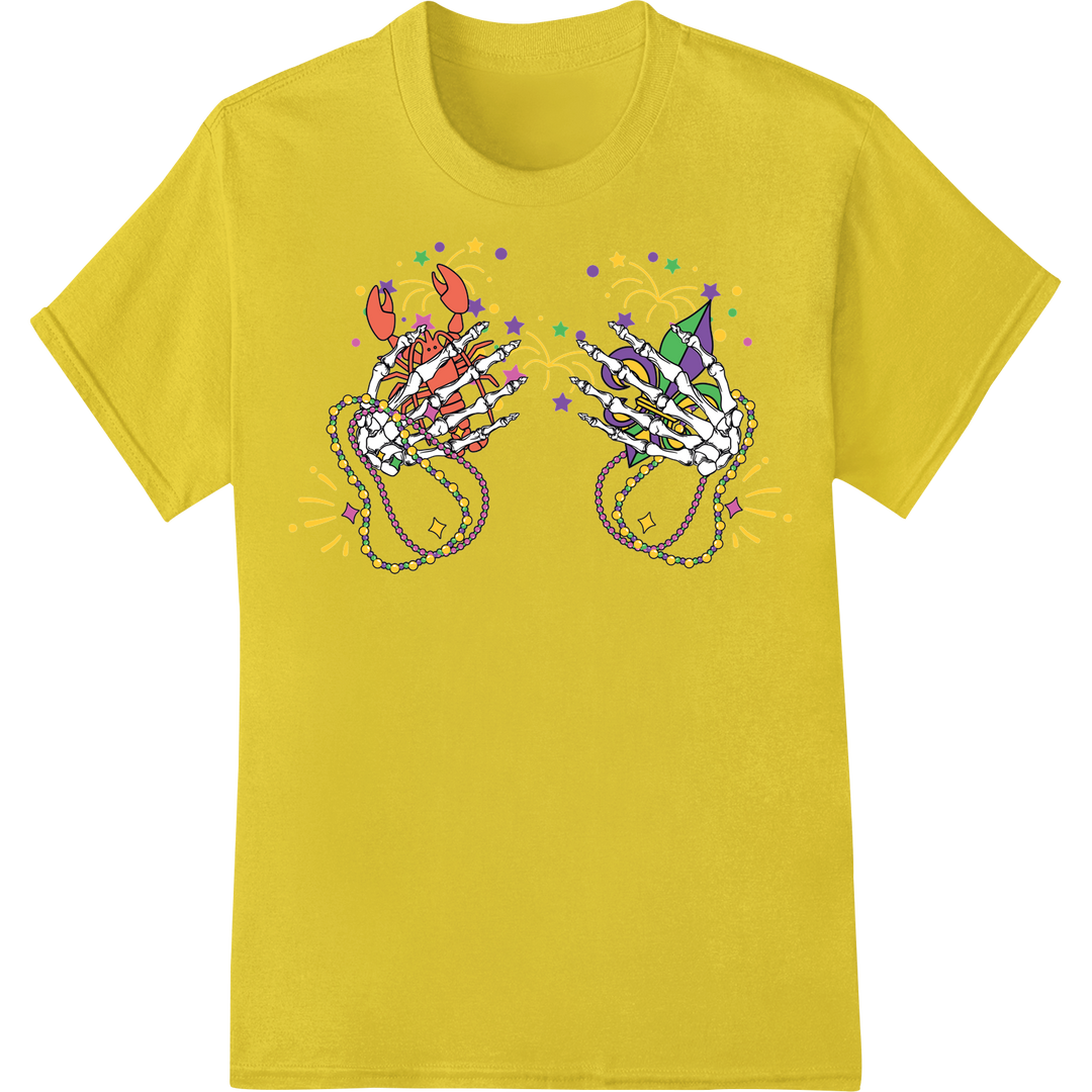 Festive Crawfish Mardi Gras Beads DTF Print Heat Transfer on yellow shirt - SUPERDTF-DTF Prints-DTF Transfers-Custom DTF Prints