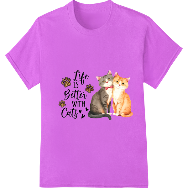 Life is Better with Cats - Cute Cat Duo DTF Print Transfer on purple shirt - SUPERDTF-DTF Prints-DTF Transfers-Custom DTF Prints