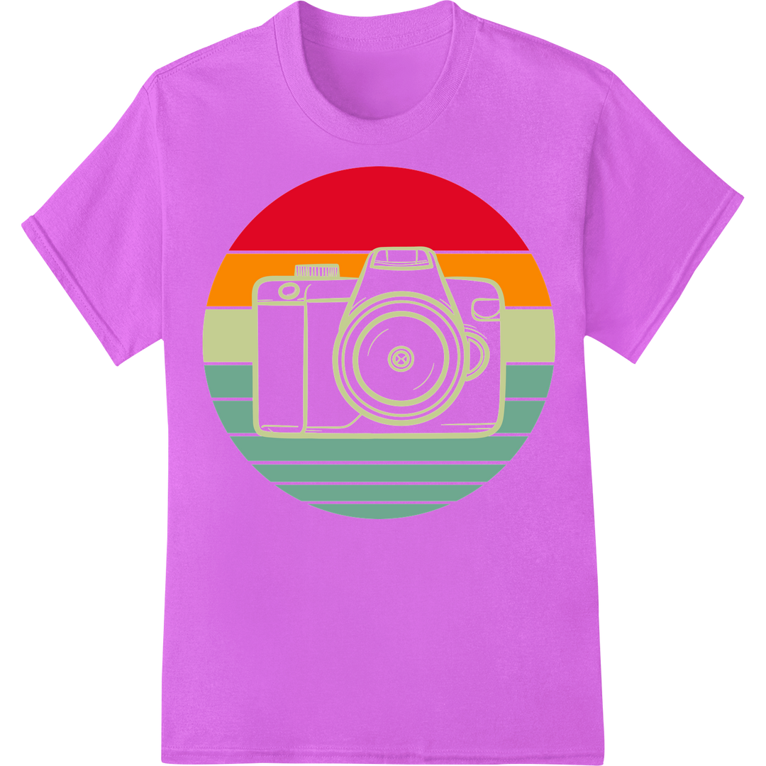 Vintage Sunset Camera: Capture Memories in Bold Style on purple shirt - SUPERDTF-DTF Prints-DTF Transfers-Custom DTF Prints