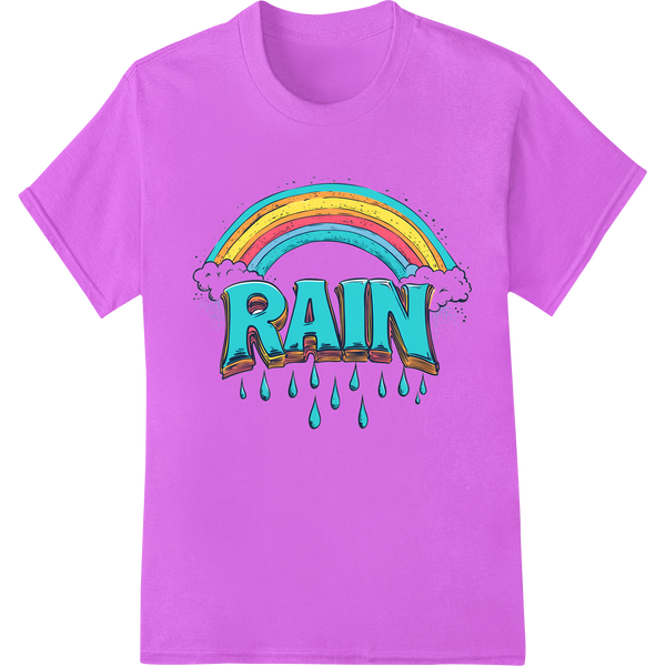 Vibrant 'RAIN' Pop Art Super DTF Print Heat Transfer on purple shirt - SUPERDTF-DTF Prints-DTF Transfers-Custom DTF Prints