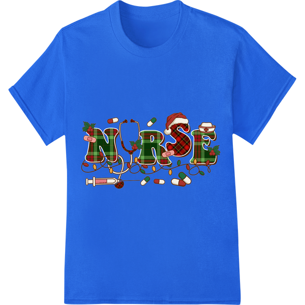 Festive Christmas Nurse Design for DTF Print Heat Transfer on blue shirt - SUPERDTF-DTF Prints-DTF Transfers-Custom DTF Prints