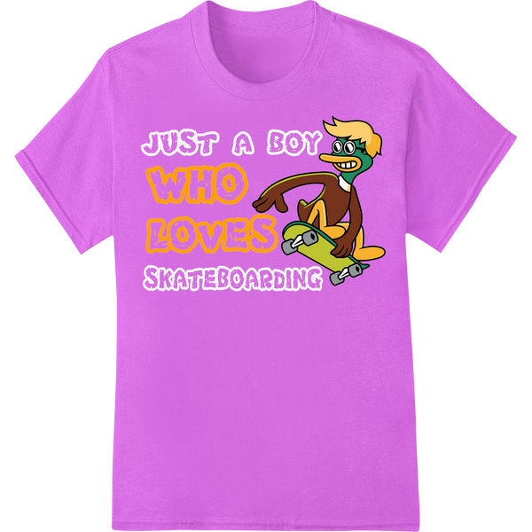 Retro Skate Vibes: Bold Cartoon Skateboarding Heat Transfer on purple shirt - SUPERDTF-DTF Prints-DTF Transfers-Custom DTF Prints