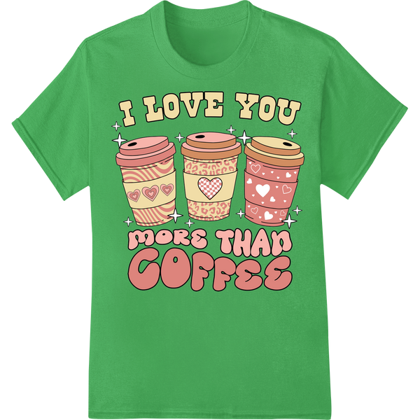 I Love You More Than Coffee - Valentine's DTF Print on green shirt - SUPERDTF-DTF Prints-DTF Transfers-Custom DTF Prints