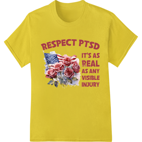 Powerful 'Respect PTSD' DTF Print Heat Transfer | Patriotic on yellow shirt - SUPERDTF-DTF Prints-DTF Transfers-Custom DTF Prints