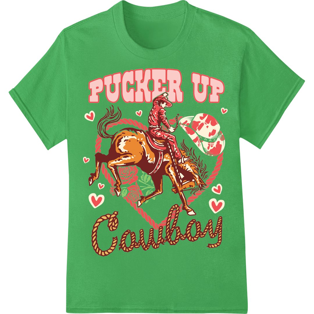 Cowboy Romance: Pucker Up This Valentine's Day on green shirt - SUPERDTF-DTF Prints-DTF Transfers-Custom DTF Prints