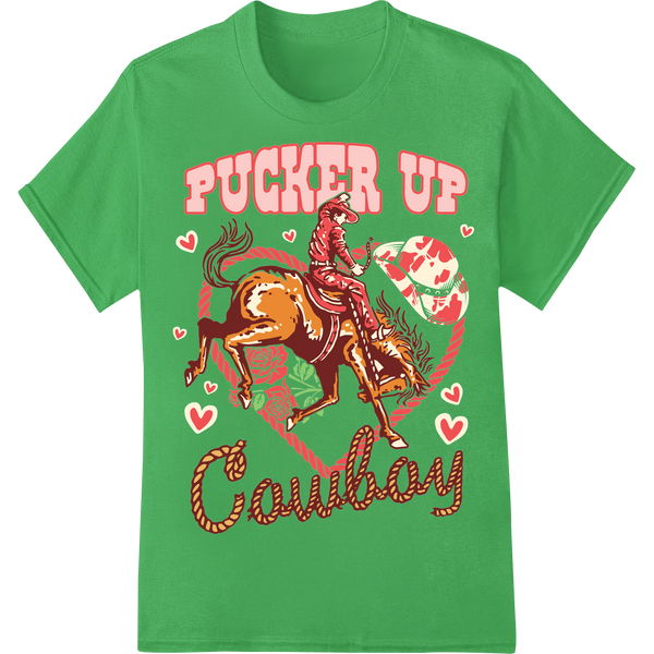 Cowboy Romance: Pucker Up This Valentine's Day on green shirt - SUPERDTF-DTF Prints-DTF Transfers-Custom DTF Prints