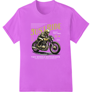 Vintage Motorcycle JustRide DTF Heat Transfer with custom custom apparel artwork