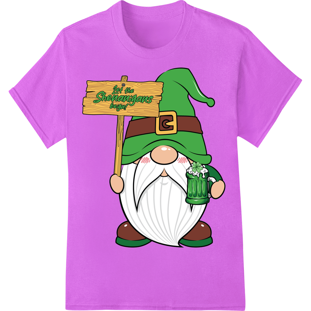 Adorable St. Patrick's Day Gnome | Let the Shenanigans Begin on purple shirt - SUPERDTF-DTF Prints-DTF Transfers-Custom DTF Prints