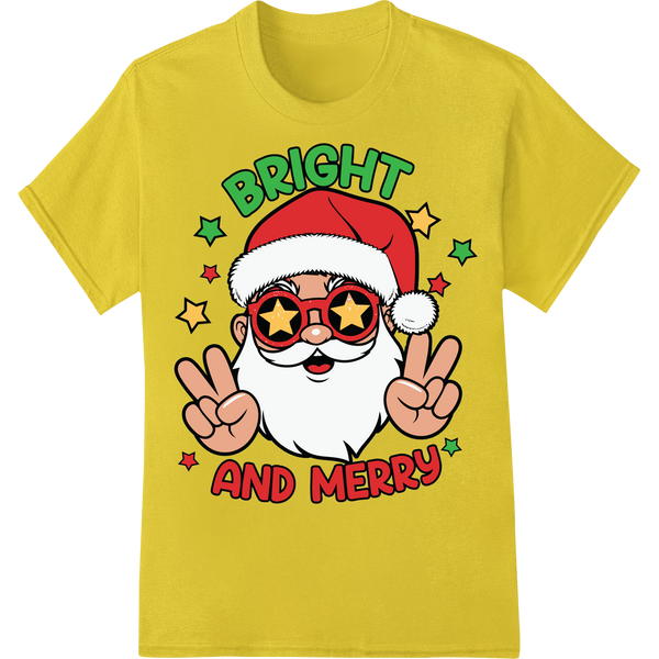 Cool Santa Sunglasses - Bright & Merry Christmas DTF Print on yellow shirt - SUPERDTF-DTF Prints-DTF Transfers-Custom DTF Prints