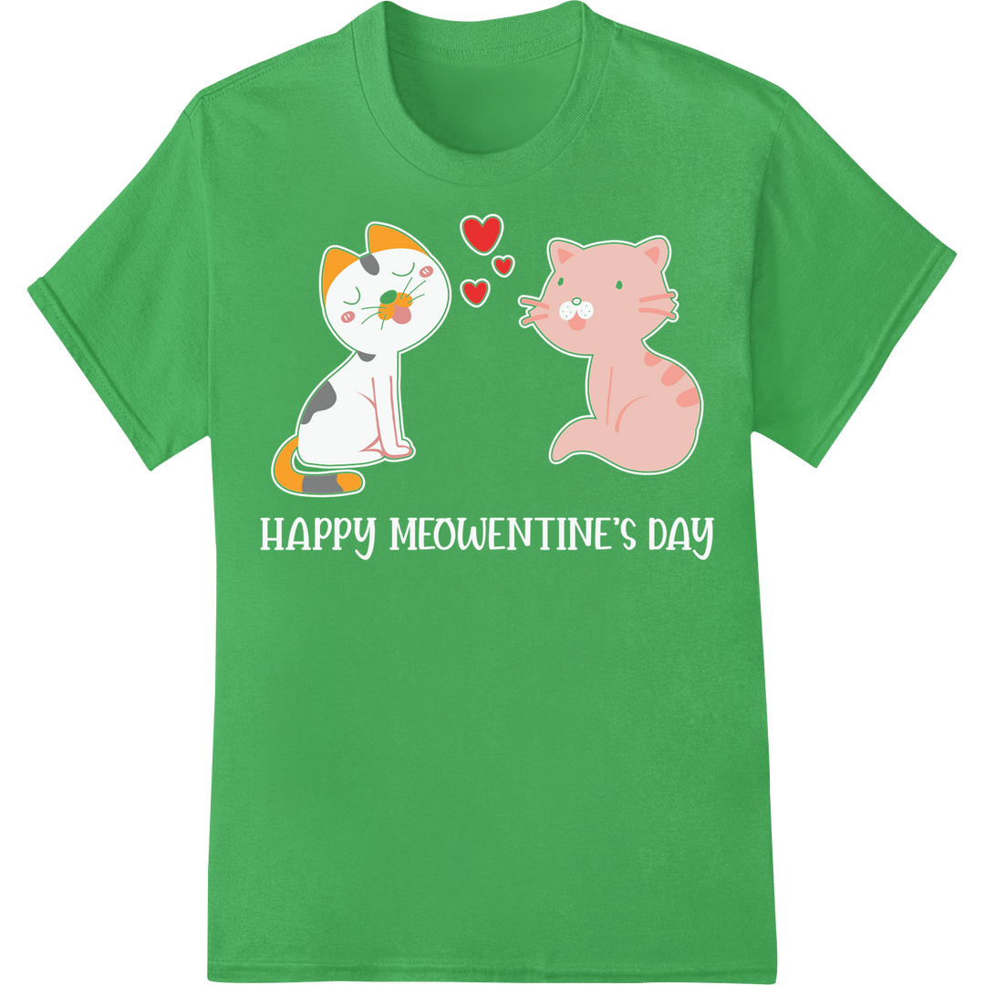 Adorable Cat Lovers' Valentine's Day DTF Print Transfer on green shirt - SUPERDTF-DTF Prints-DTF Transfers-Custom DTF Prints