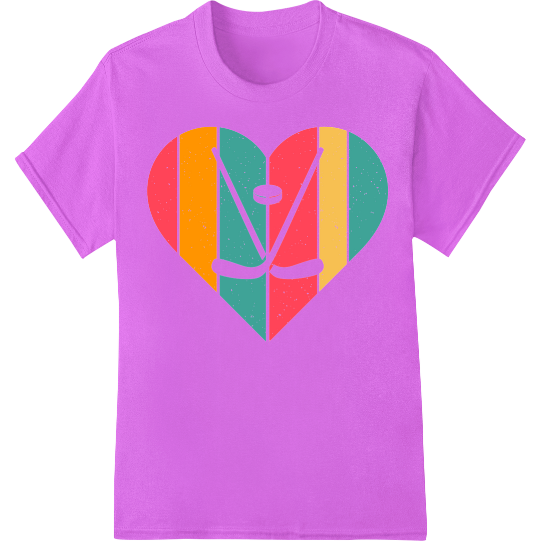 Bold Love: Vibrant Ice Hockey Heart DTF Print Transfer on purple shirt - SUPERDTF-DTF Prints-DTF Transfers-Custom DTF Prints