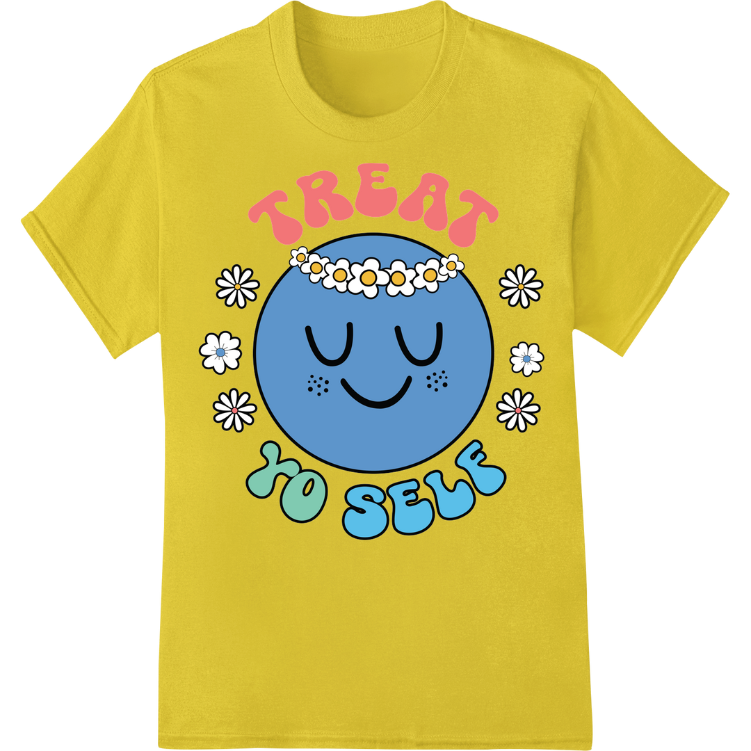 Treat Yo Self: Adorable Emoji DTF Print for Self-Love on yellow shirt - SUPERDTF-DTF Prints-DTF Transfers-Custom DTF Prints