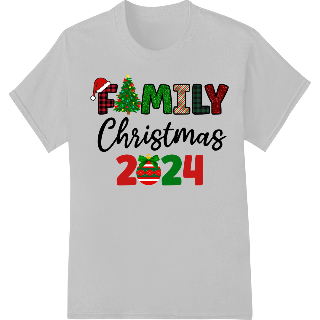 Festive 'FAMILY Christmas 2024' Holiday DTF Print Transfer on white shirt - SUPERDTF-DTF Prints-DTF Transfers-Custom DTF Prints