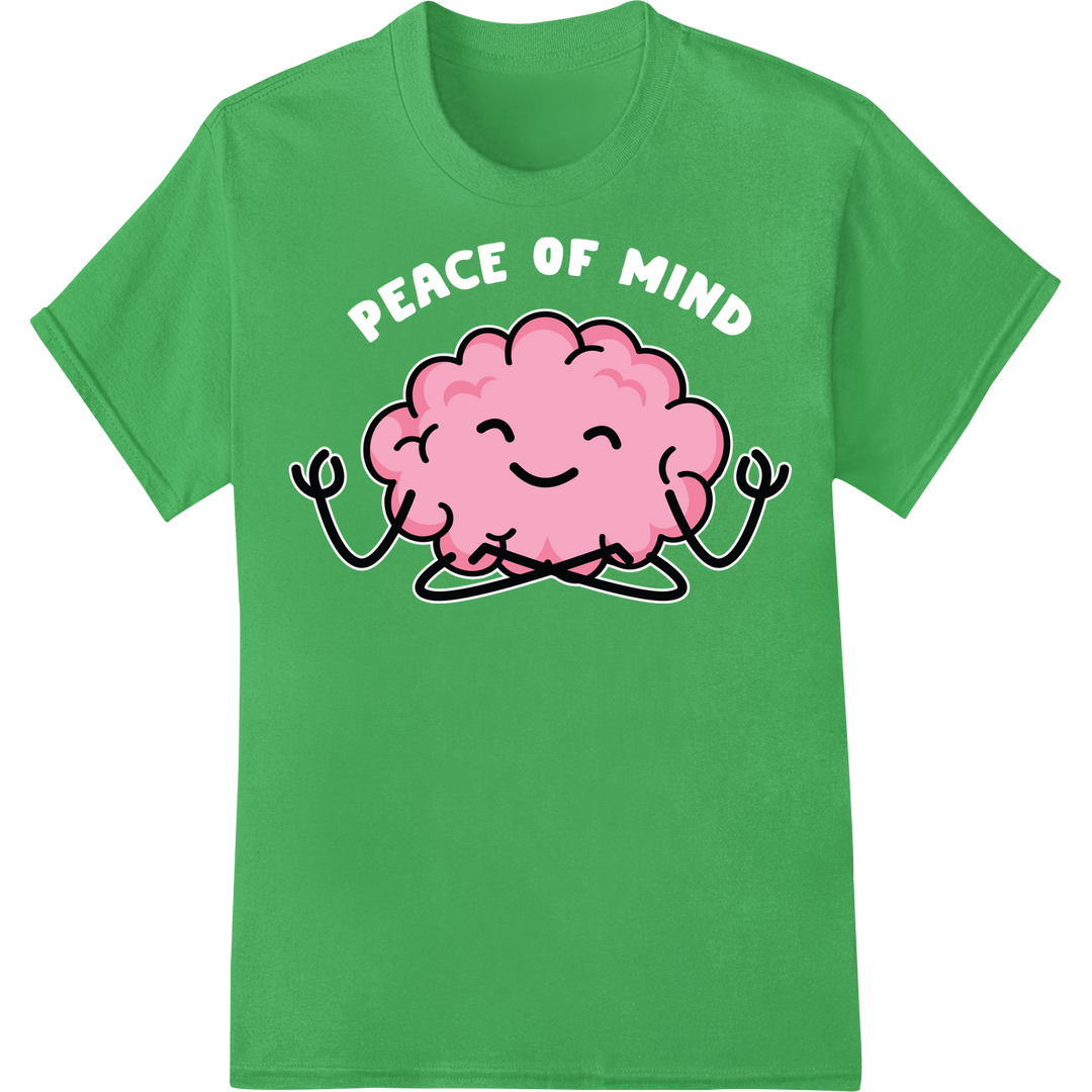 Adorable Meditating Brain: Cute Yoga DTF Print Heat Transfer on green shirt - SUPERDTF-DTF Prints-DTF Transfers-Custom DTF Prints