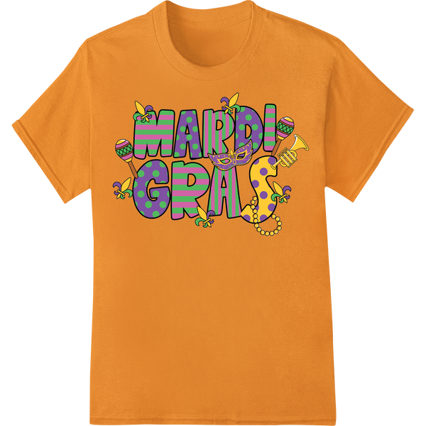 Festive Mardi Gras DTF Heat Transfer Print | Carnival Party on orange shirt - SUPERDTF-DTF Prints-DTF Transfers-Custom DTF Prints