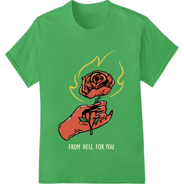 Innovative vibrant DTF prints design on Flaming Rose From Hell: Fiery Valentine's Heat Transfer