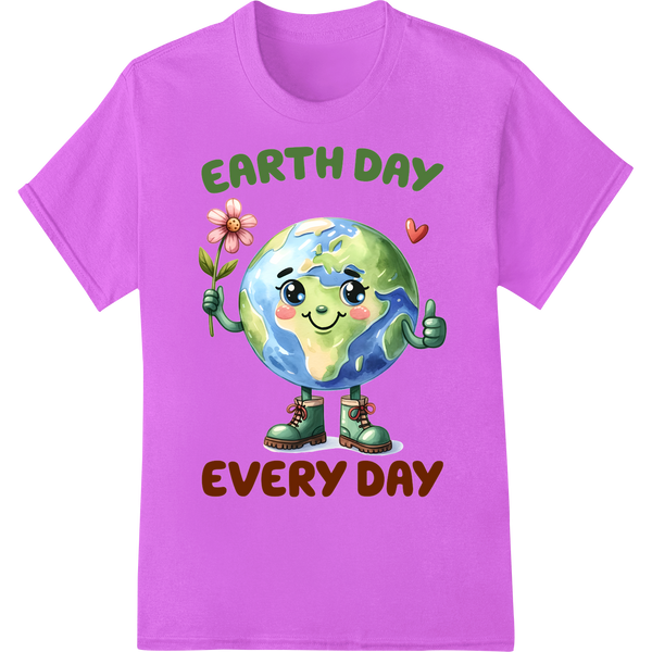 Adorable Earth Day Every Day Eco-Friendly DTF Print on purple shirt - SUPERDTF-DTF Prints-DTF Transfers-Custom DTF Prints