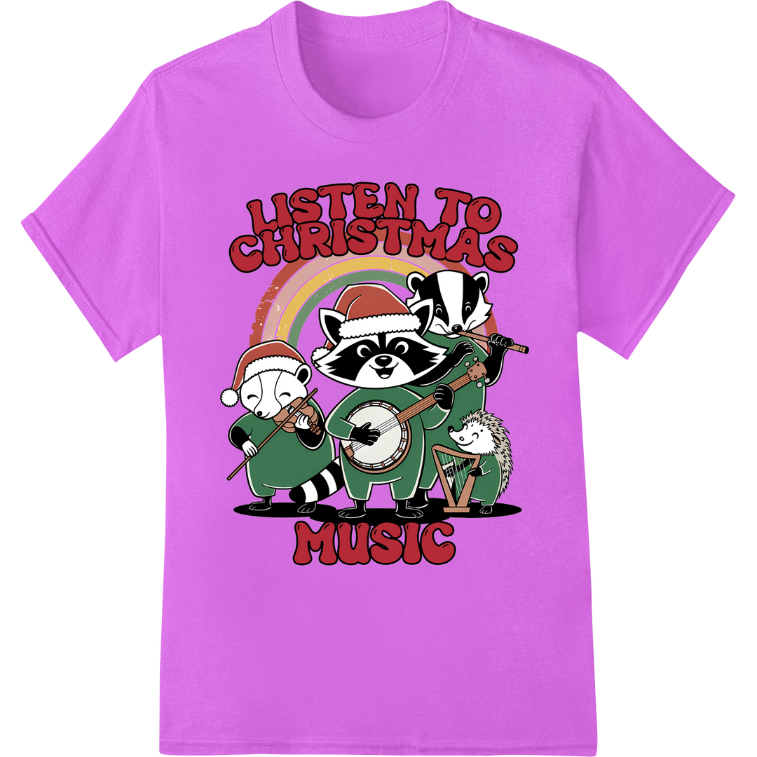 Festive Critters Jam Out - Cute Christmas Music DTF Print on purple shirt - SUPERDTF-DTF Prints-DTF Transfers-Custom DTF Prints