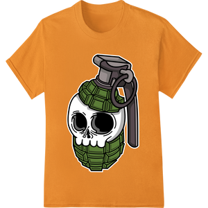 Premium quality apparel decoration on Edgy Skull Grenade: Military-Inspired DTF Print Design